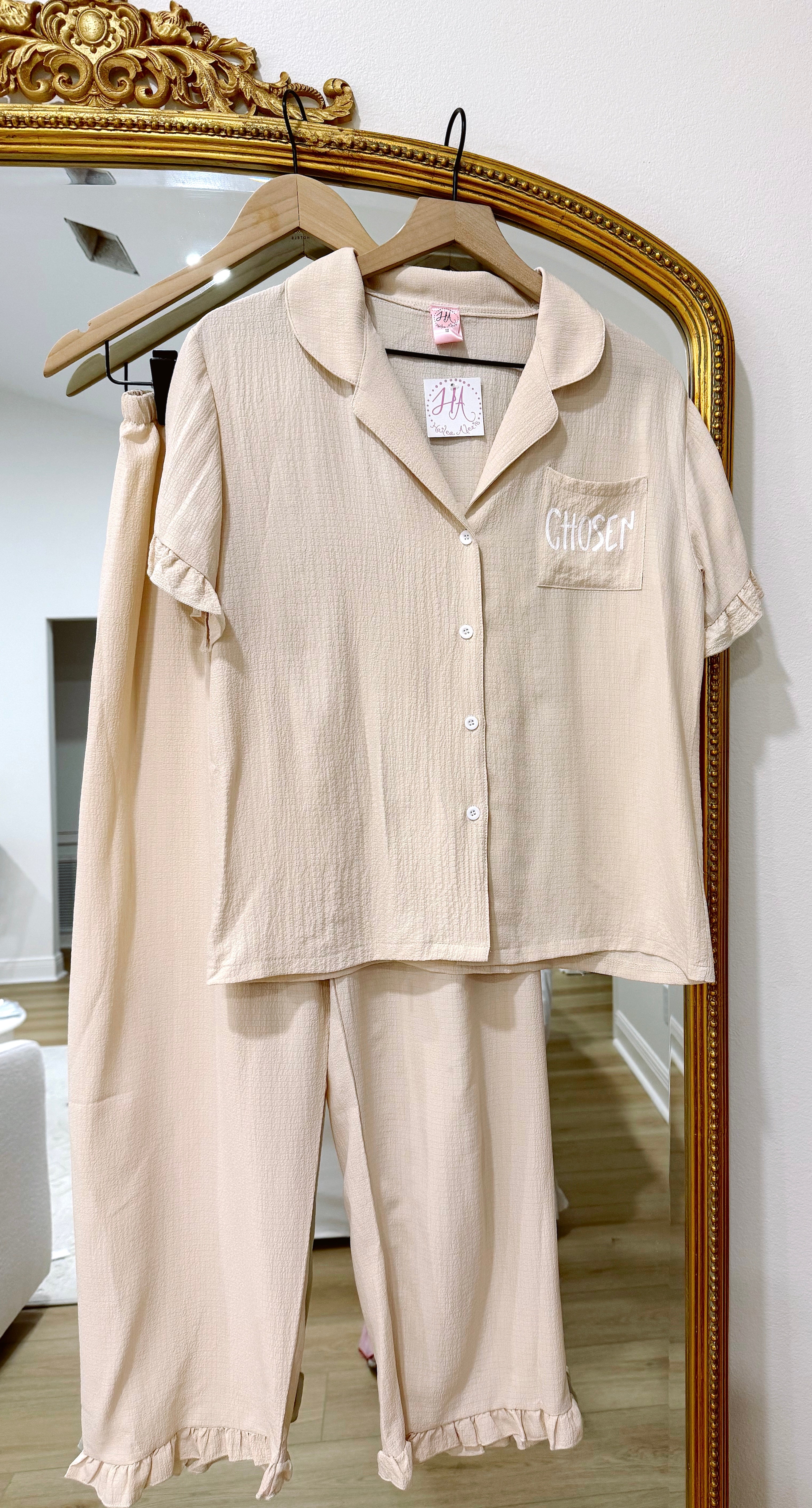 Cream “Child Of God” 2 Piece Ruffle PJ’s
