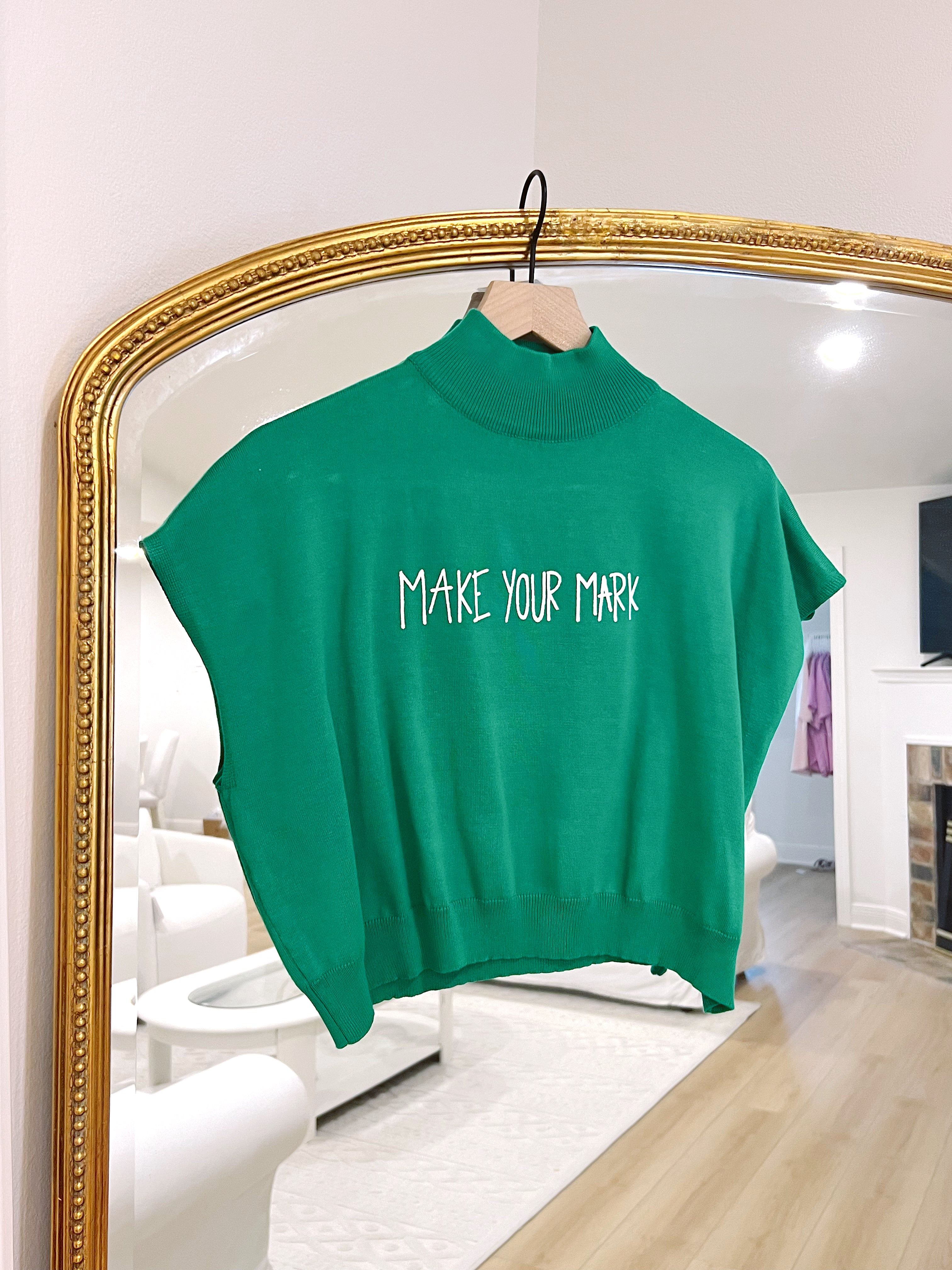 Cropped Mock Neck Sweater “Make Your Mark"- Emerald