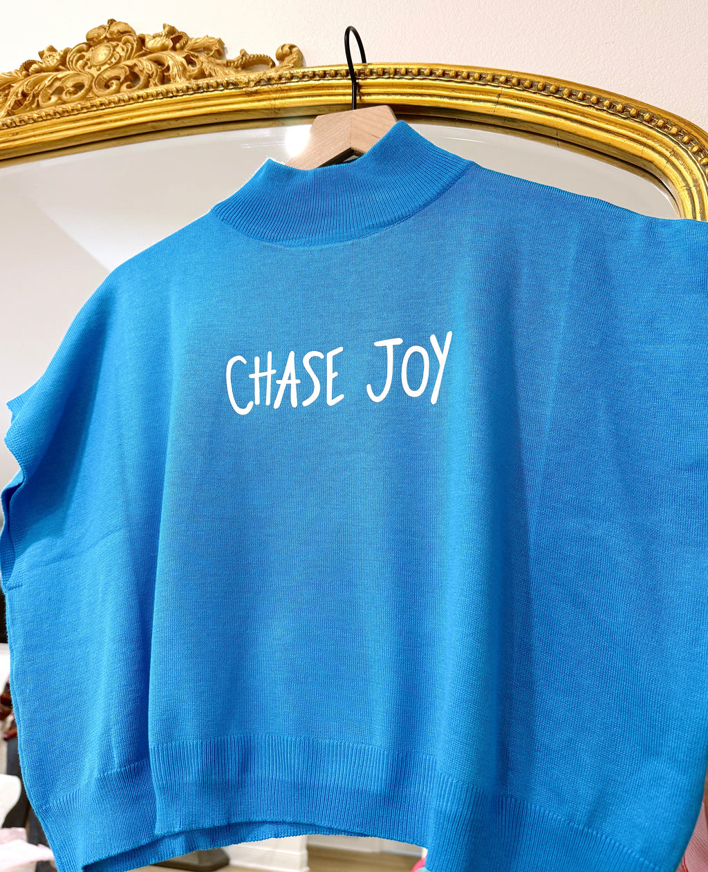 Cropped Mock Neck Sweater “Chase Joy"- Cobalt