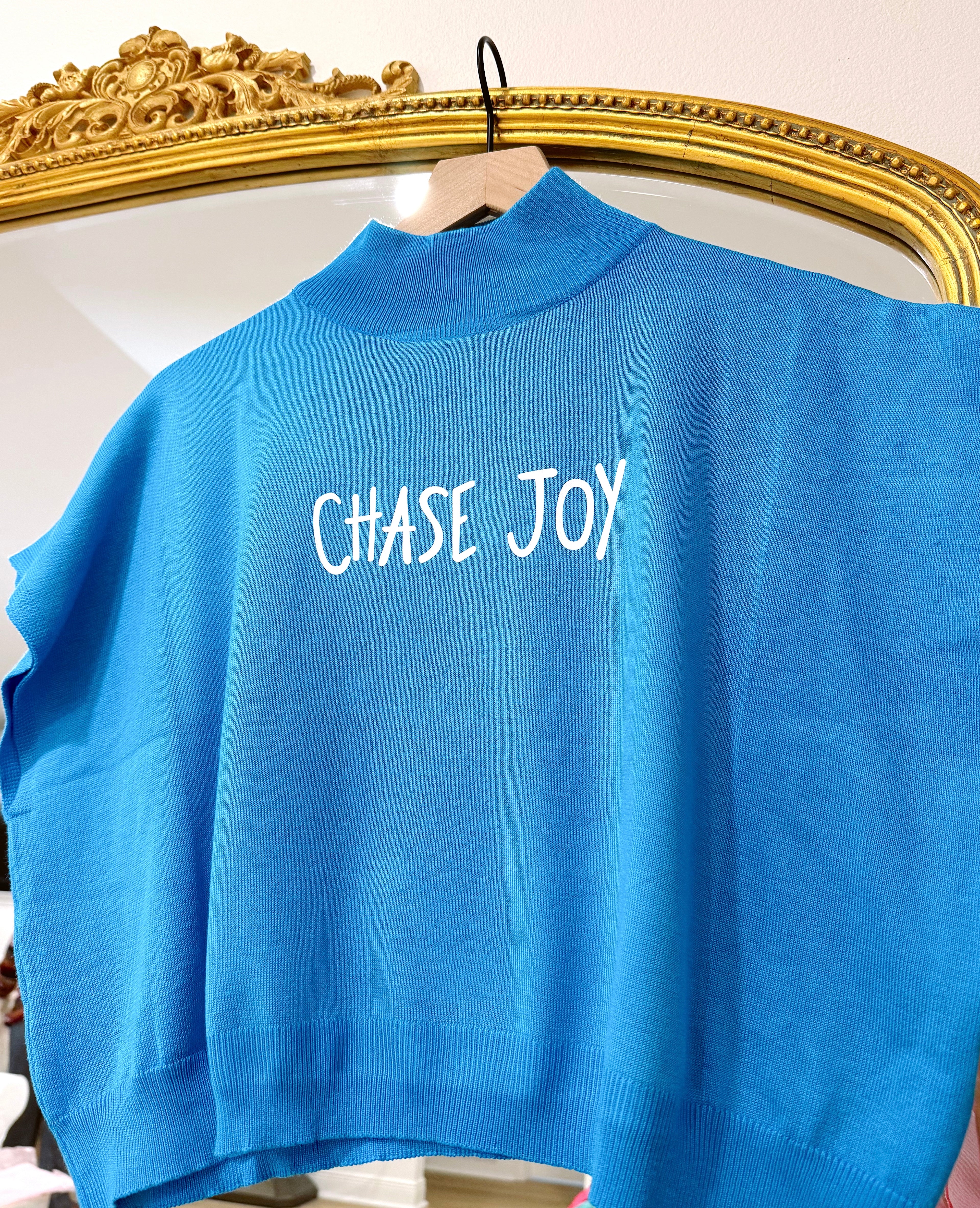 Cropped Mock Neck Sweater “Chase Joy"- Cobalt