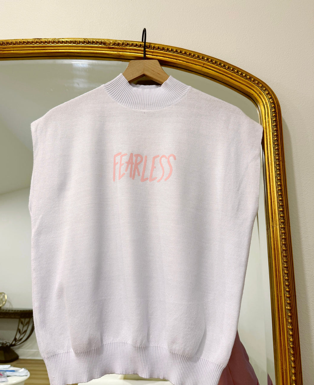 White Fearless Mock Neck Sweater