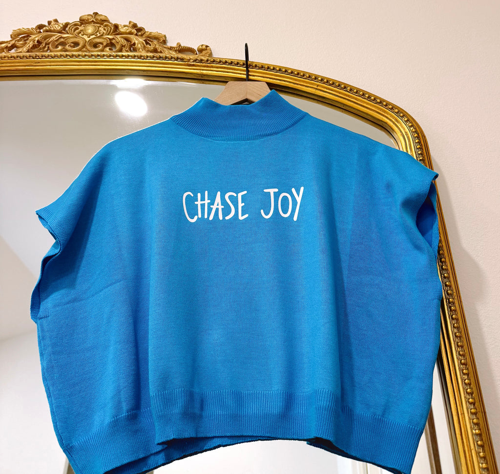 Cropped Mock Neck Sweater “Chase Joy"- Cobalt