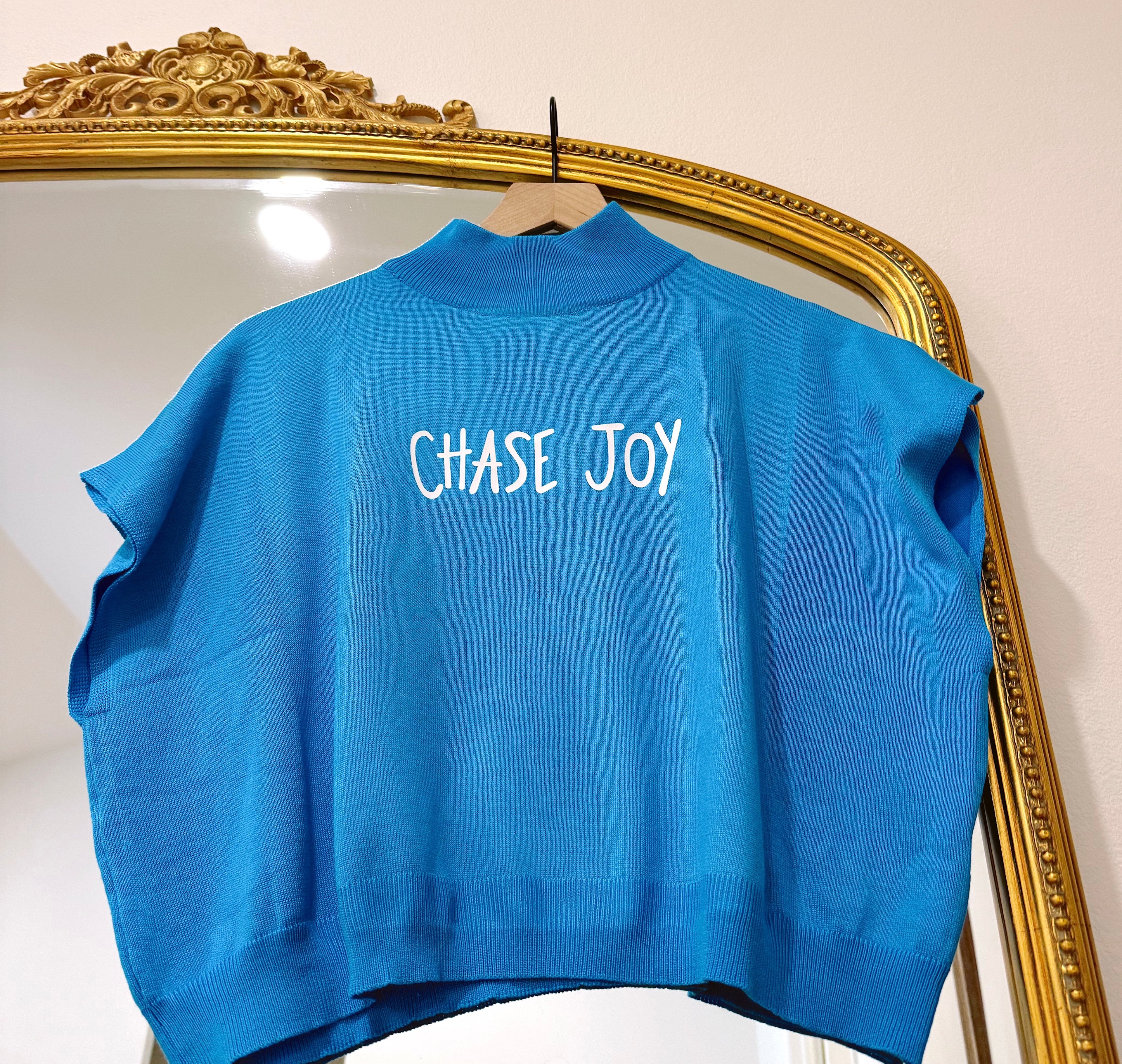 Cropped Mock Neck Sweater “Chase Joy"- Cobalt