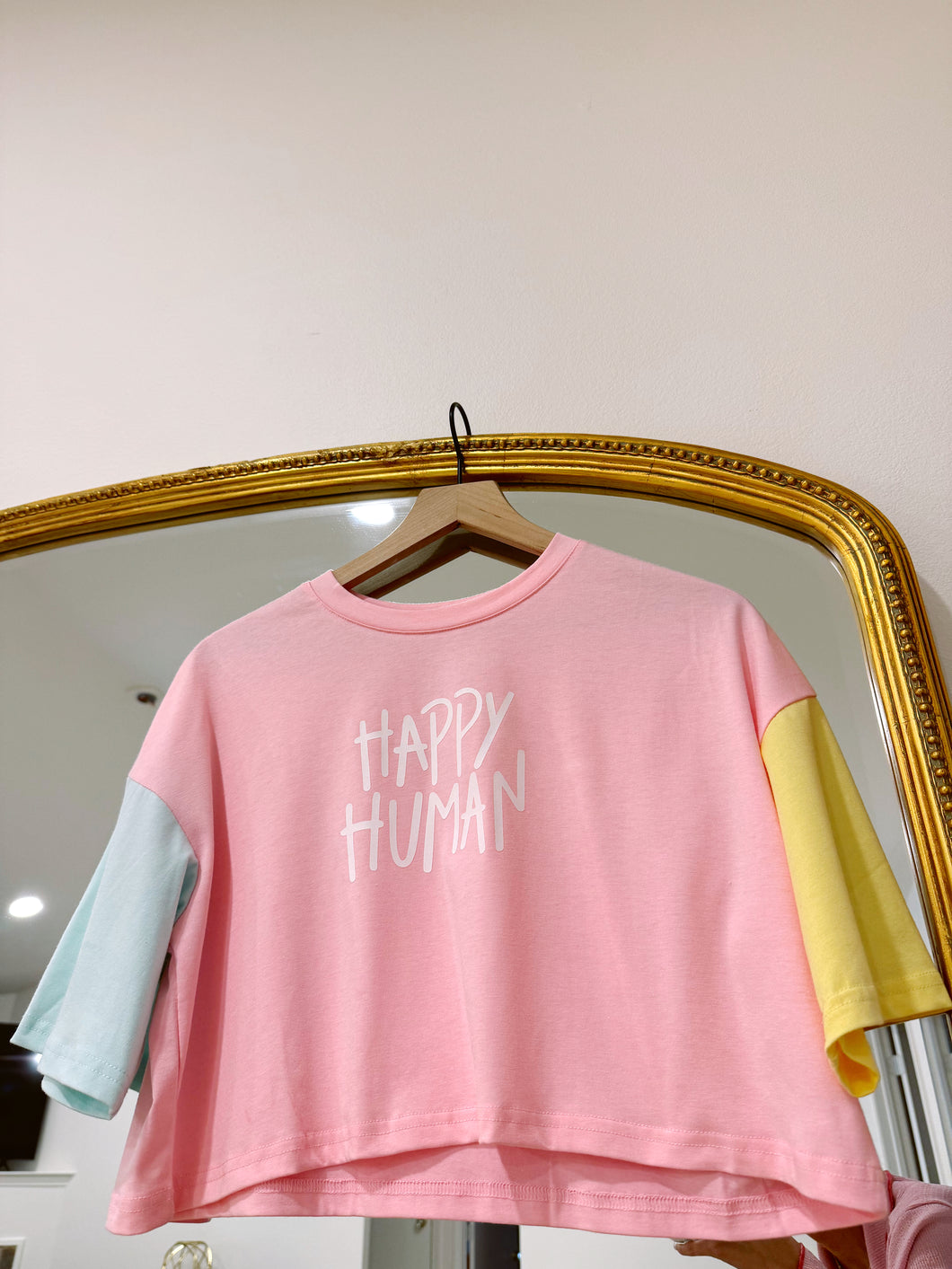 Pink Colorblock Crop Happy Human