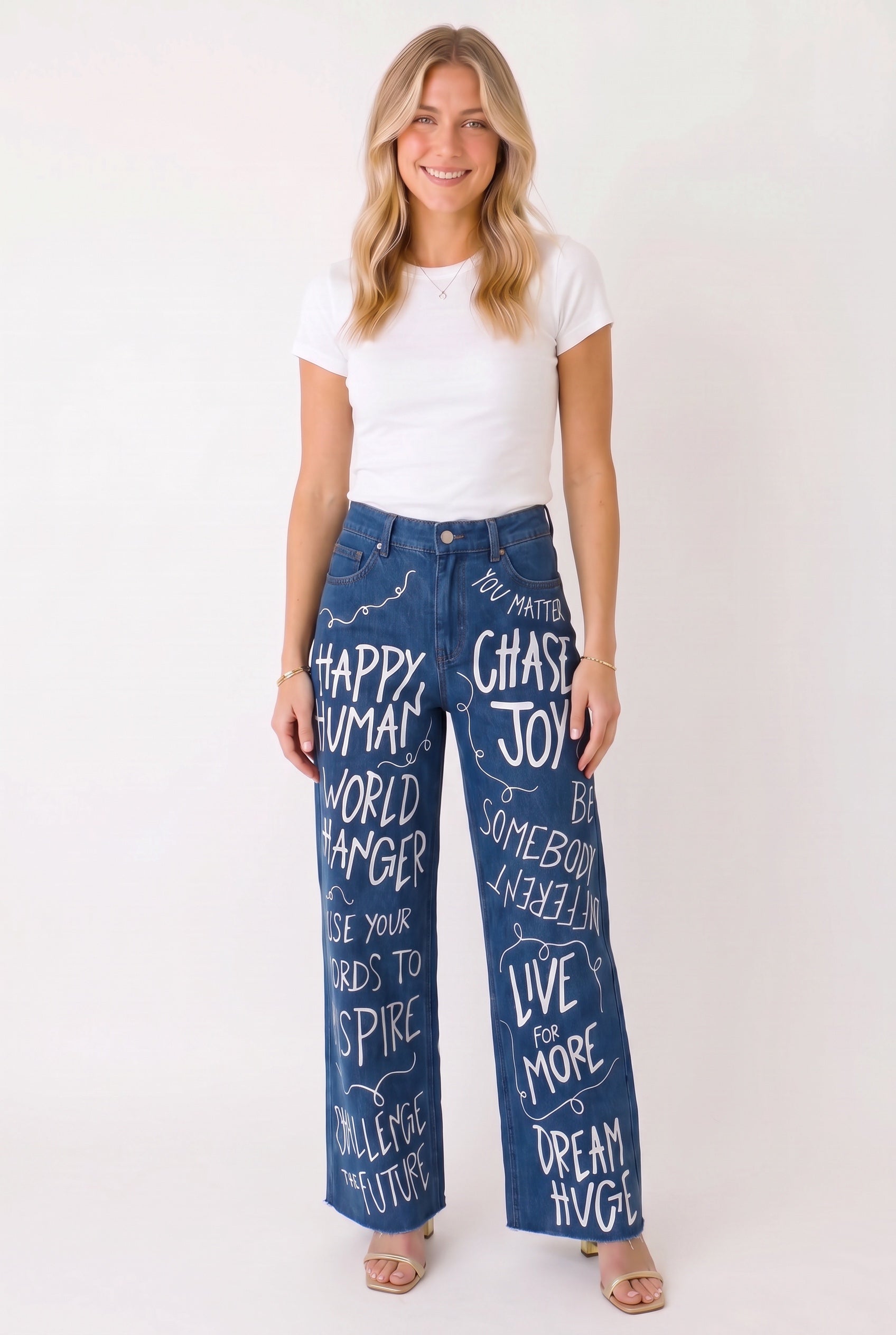 Original Positive Pants | High Rise Straight Leg Statement Jeans