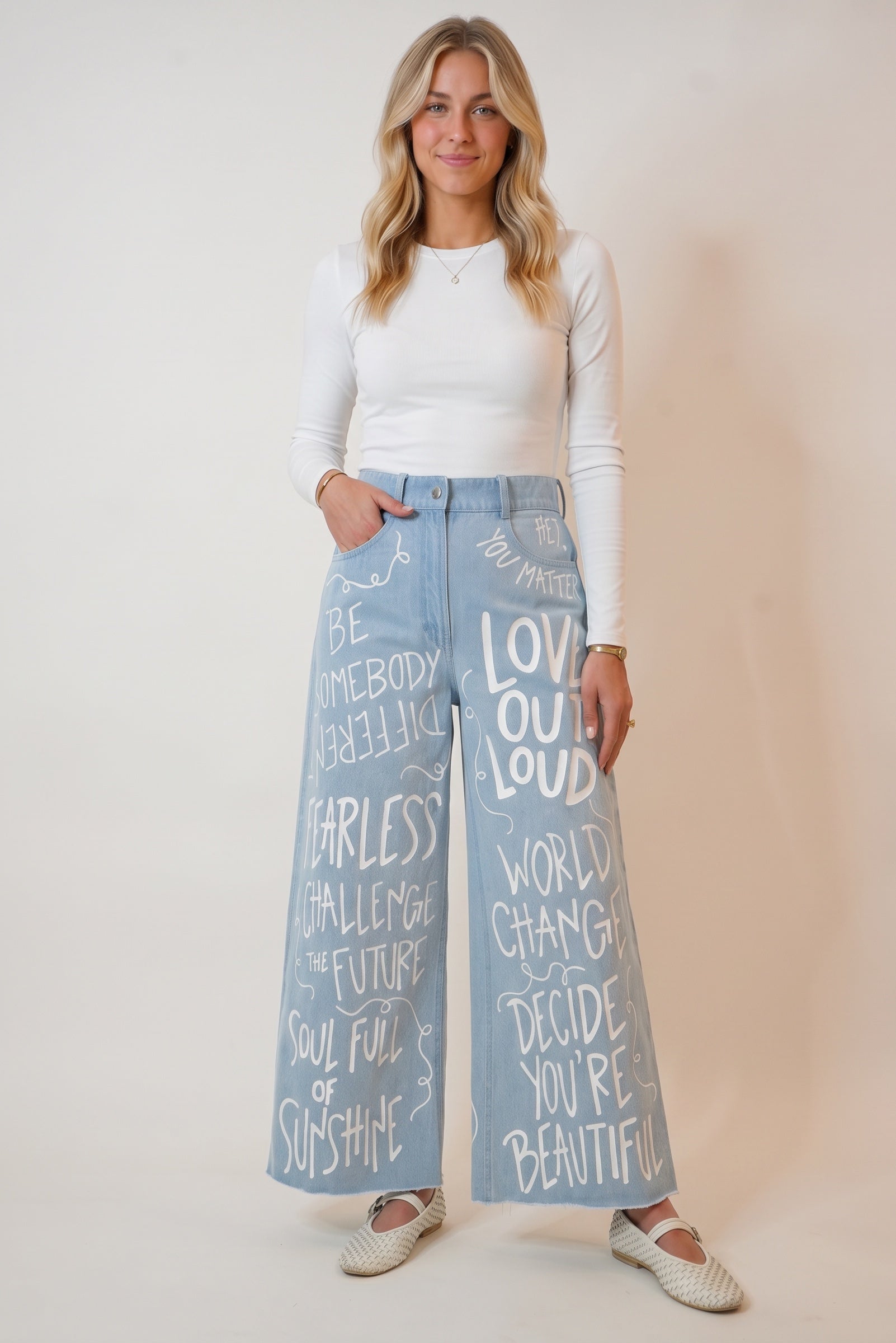 Fearless Positive Pants | Cropped Wide Leg Statement Jeans