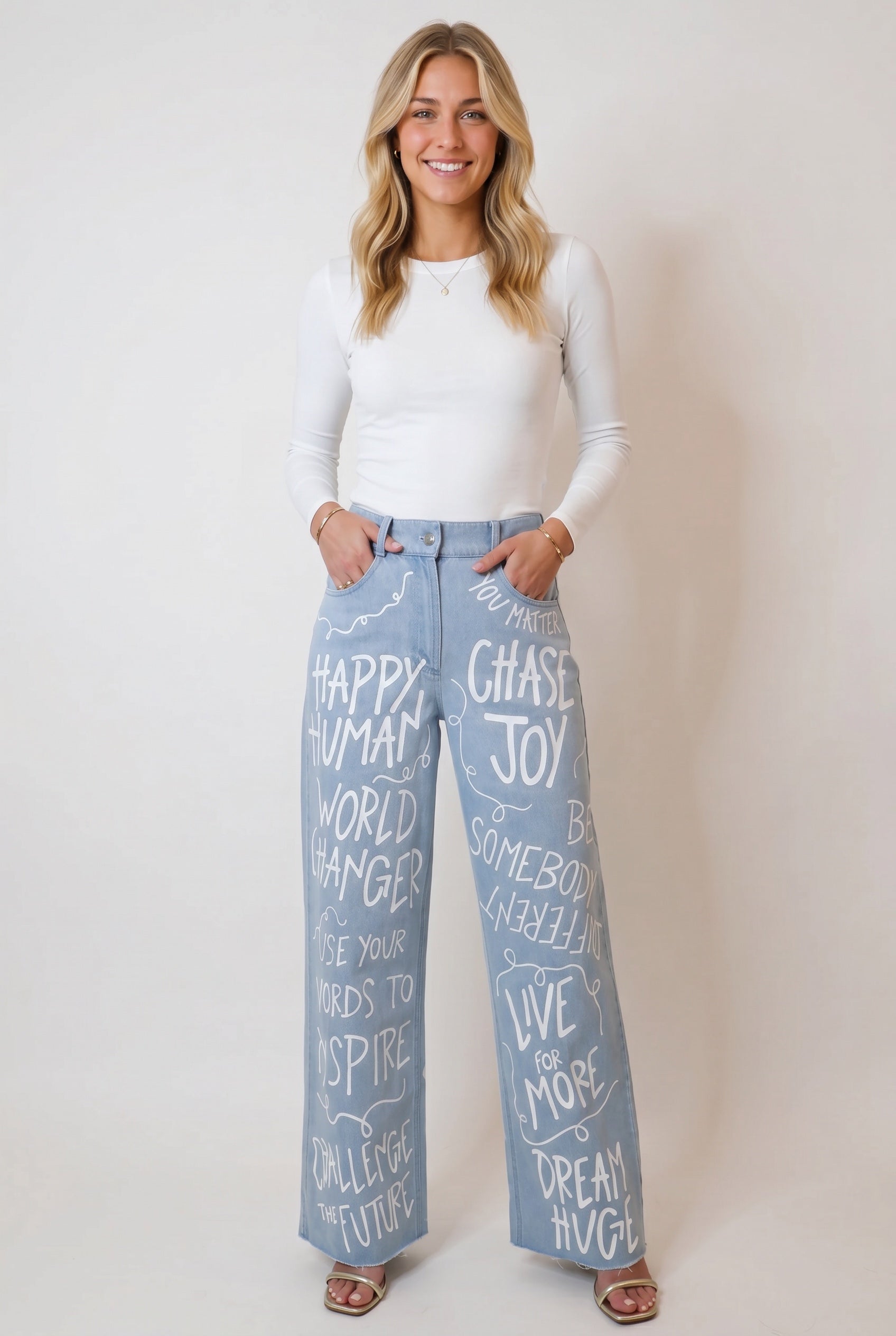 Original Positive Pants | High Rise Straight Leg Statement Jeans
