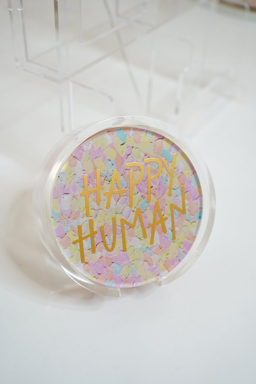 Gold WS Set of 4 Happy Human Coaster- Confetti Print