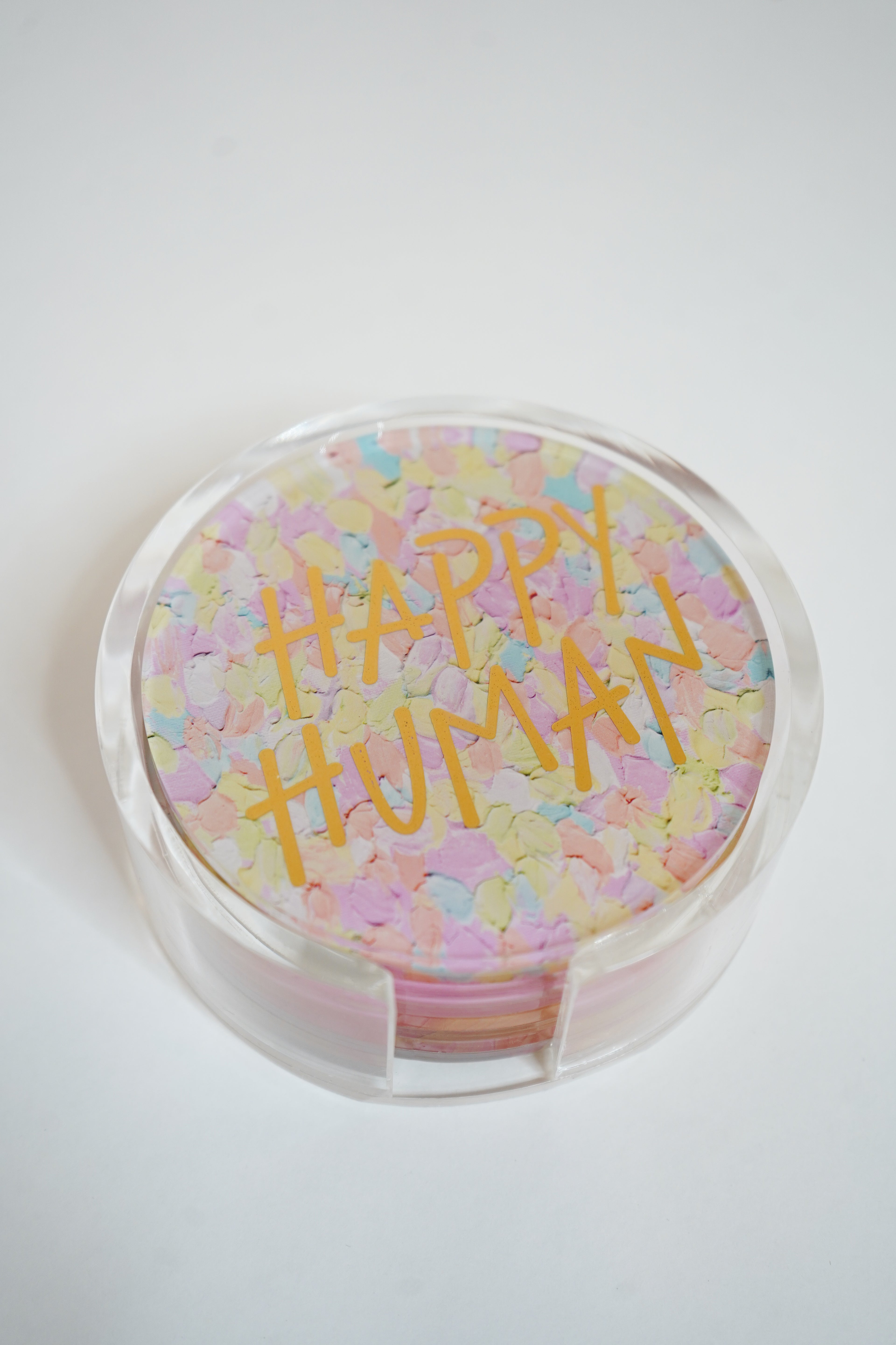 Gold WS Set of 4 Happy Human Coaster- Confetti Print