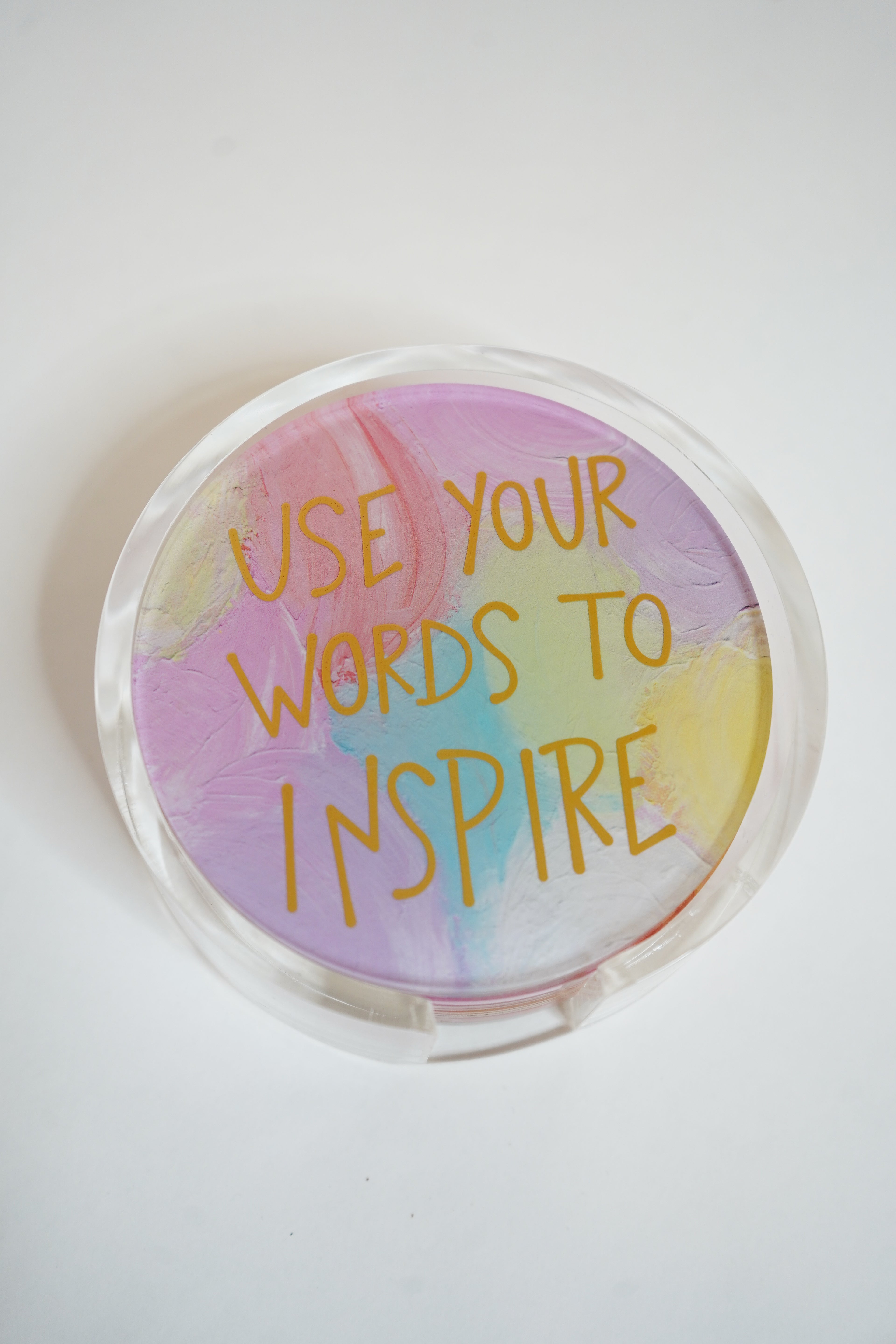 Gold WS Set of 4 Use Your Words to Inspire Coaster- Daydreaming Dots Print