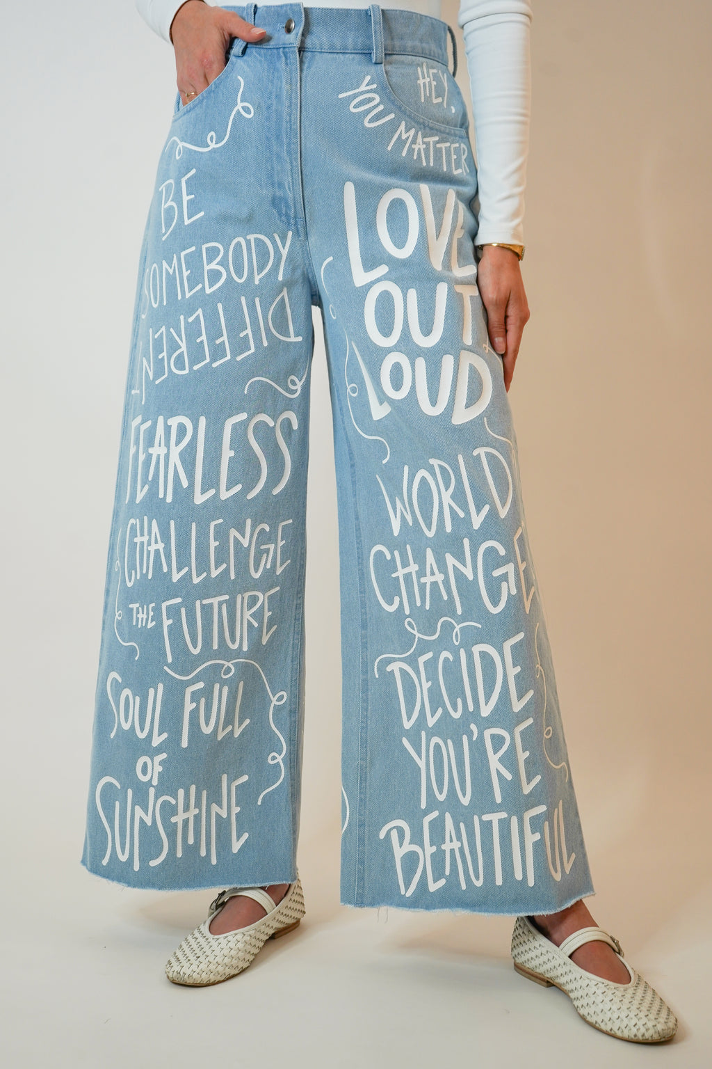 Fearless Positive Pants | Cropped Wide Leg Statement Jeans