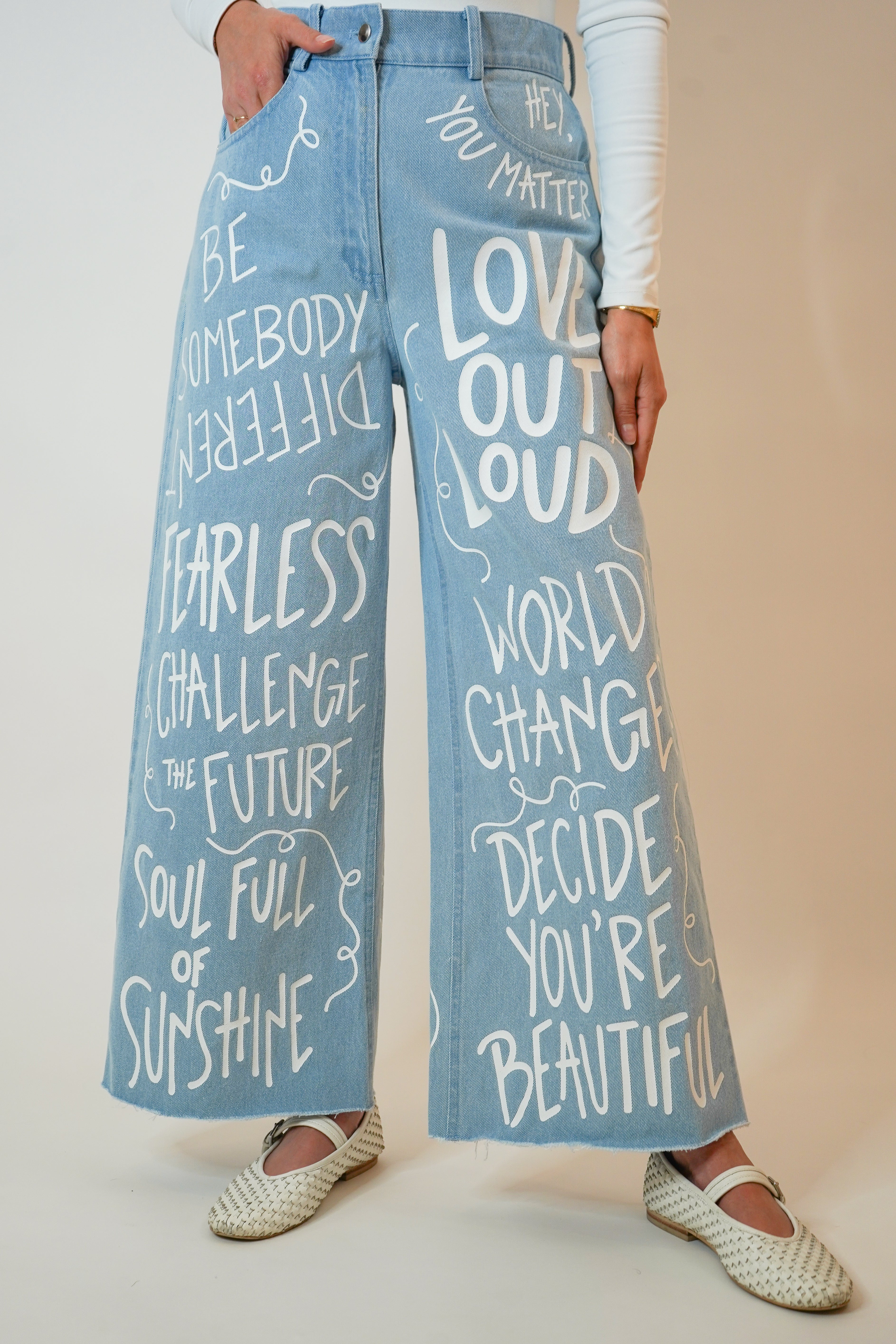 Fearless Positive Pants | Cropped Wide Leg Statement Jeans