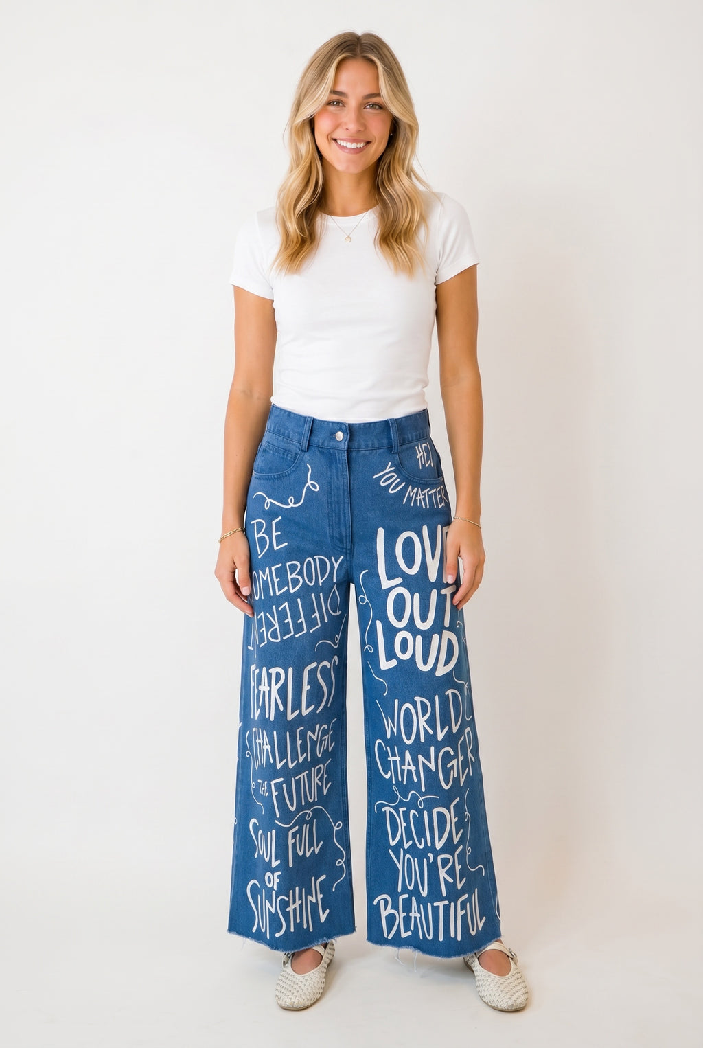 Fearless Positive Pants | Cropped Wide Leg Statement Jeans