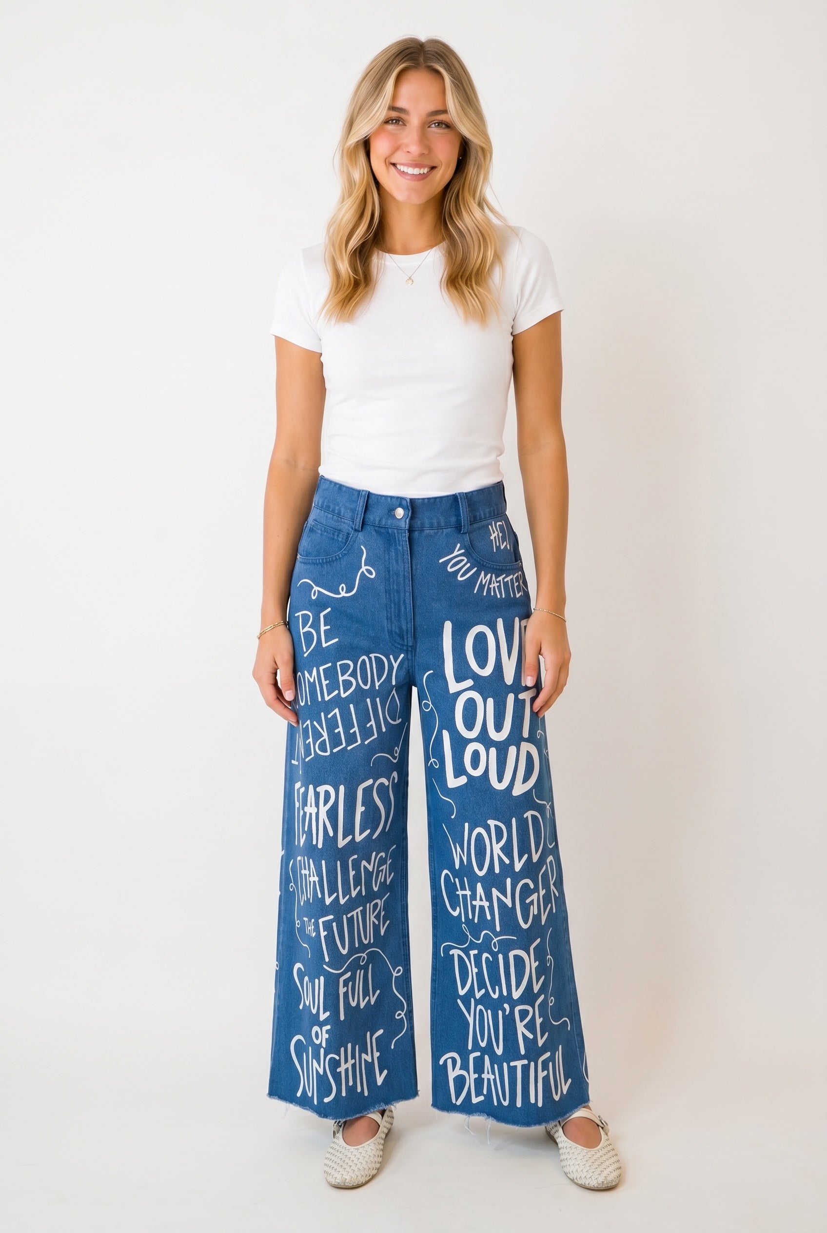 Fearless Positive Pants | Cropped Wide Leg Statement Jeans