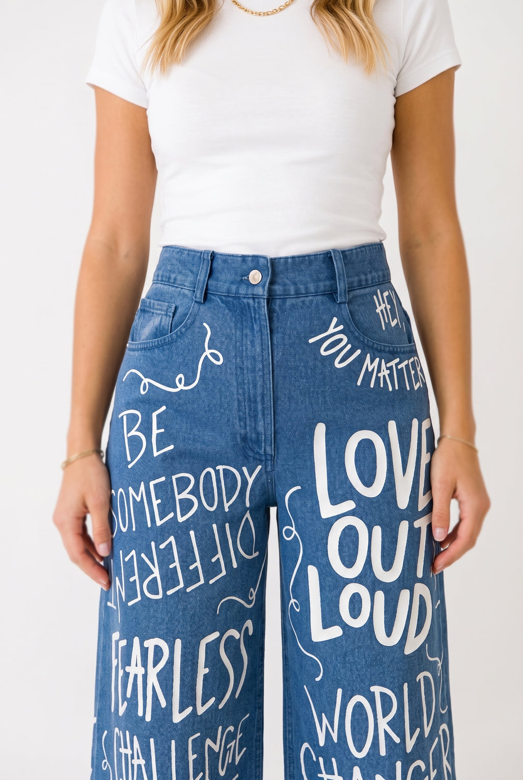 Fearless Positive Pants | Cropped Wide Leg Statement Jeans