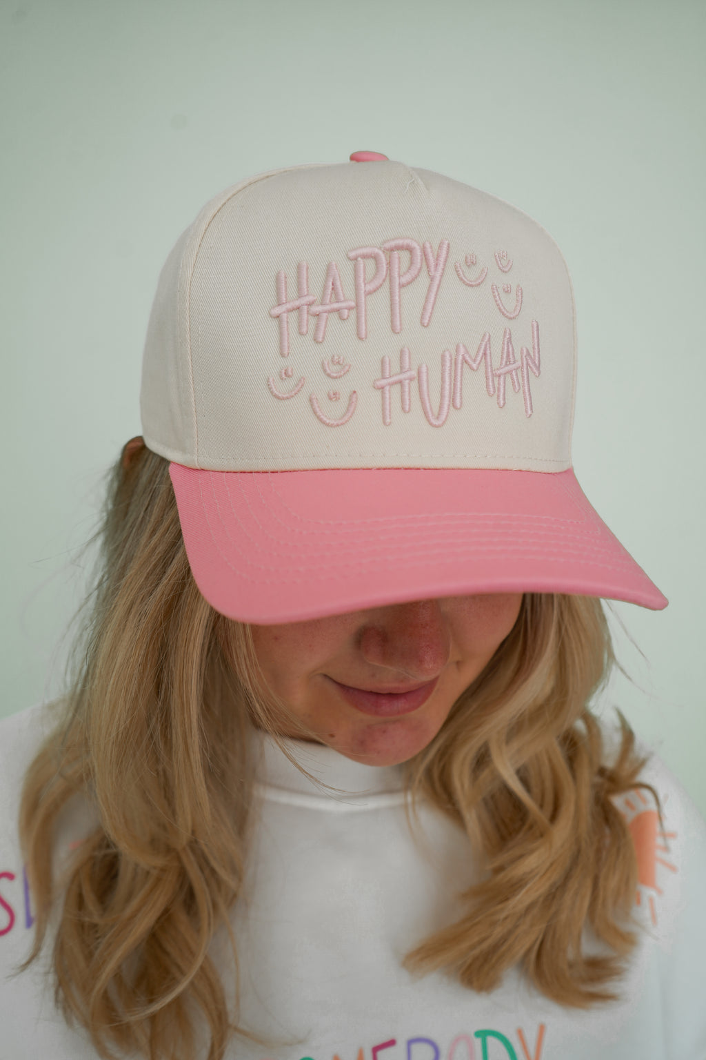 Happy Human Puff Embroidery Hat